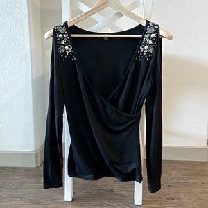 Lafayette 148 New York Open shoulder Jeweled Shirt Size M